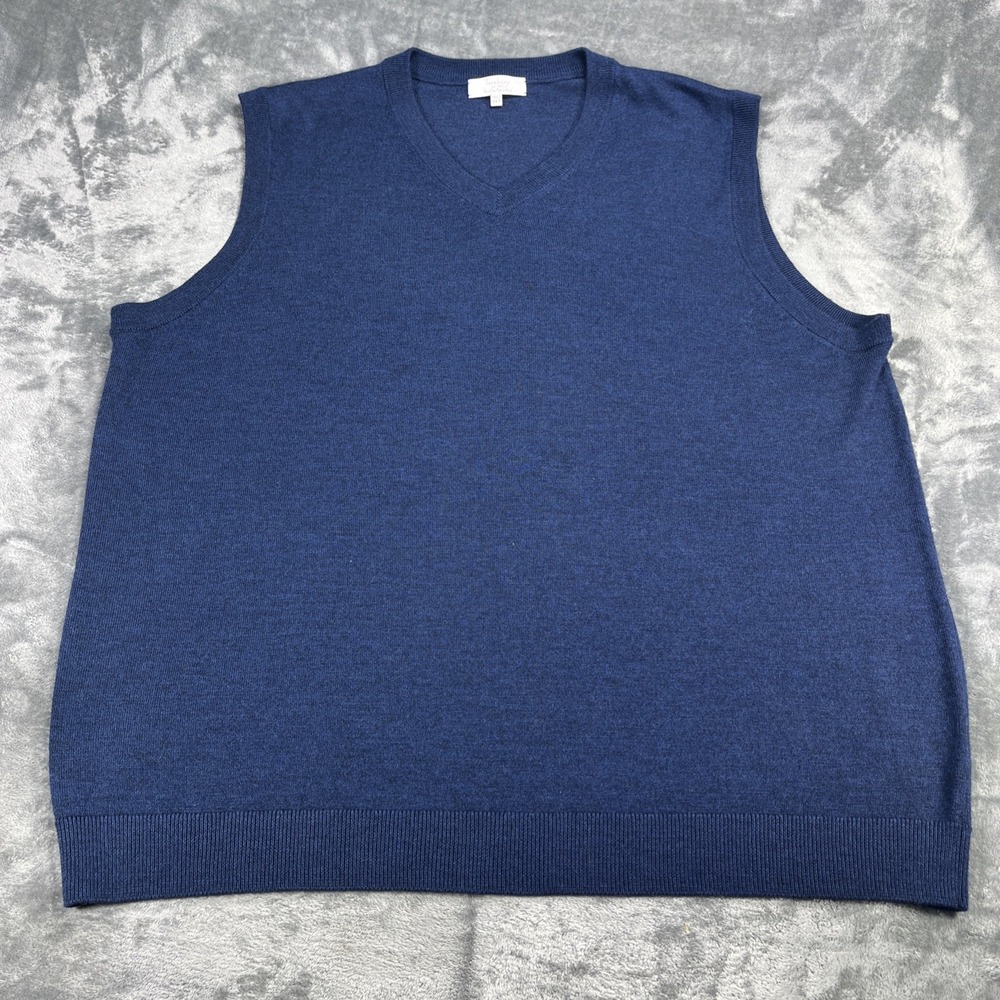 Turnbury Extra Fine Merion Wool‎ Vest Mens 3XT Blue V Neck Cardigan Luxury Soft